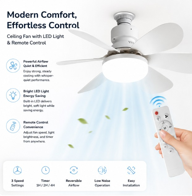 Modern Ceiling Fan with LED Light & Remote Control